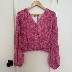 Floral V-Neck Blouse in Pink and Purple